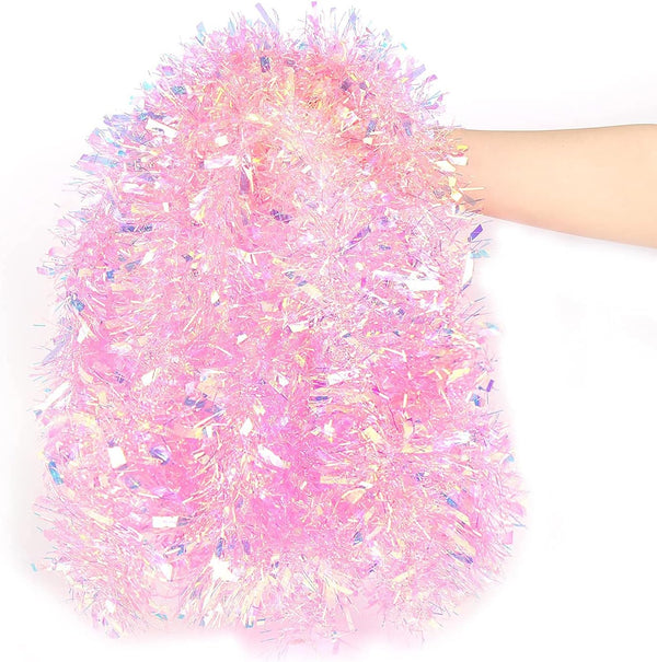 LOMIMOS 17 Ft Pink Glittering Tinsel Garland for Easter Christmas, Decoration for Party and Wedding Supplies