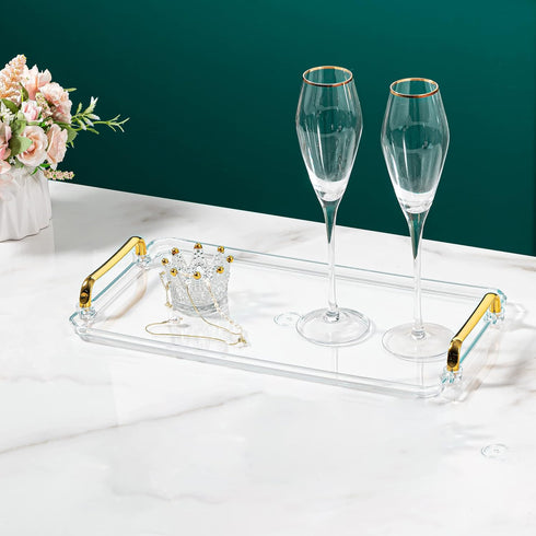 Acrylic Serving Tray with Handles, Decorative Countertop Tray for Coffee Table, 16 x 9 x 0.8 inches - Transparent