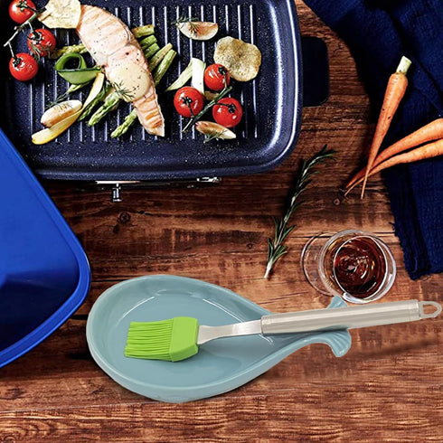 Ceramic Spoon Rest for Kitchen, Whale Shape, 4.8W x 7.8L with Wooden Spoon