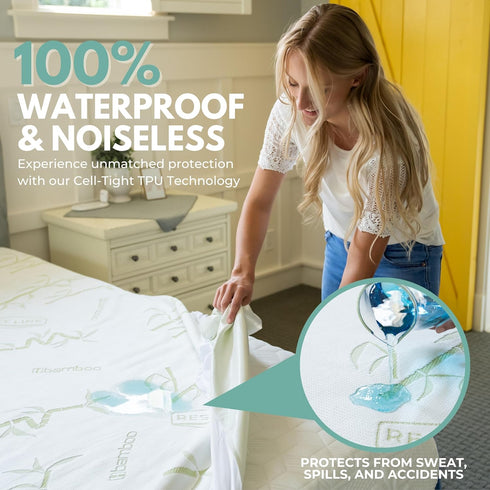 39x80 100% 18" Twin XL Size Premium Bamboo Waterproof Mattress Protector, Viscose from Bamboo, Hypoallergenic, Cooling
