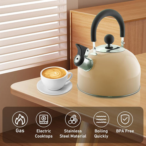 Lily's Home 2 Quart Stainless Steel Whistling Tea Kettle, Perfect Stovetop Tea and Water Boiler for Home or Dorm