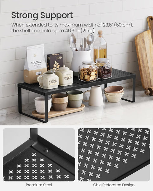 Countertop UKCS007B01 SONGMICS Spice Rack, Expandable Kitchen Shelf, Small Cupboard Organizer, Metal, Space-Saving