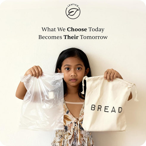 Set 2 1 Leafico Bread Bag Cotton Loaf Bags + Baguette Bag with Beeswax Liner Reusable Storage for Sourdough, Crusty