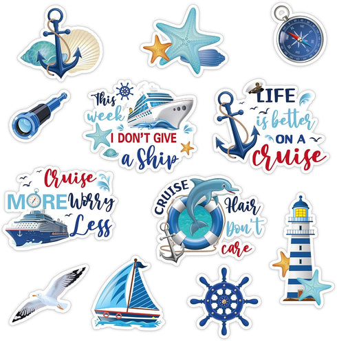 12 Pieces Cruise Door Magnets Decorations - Sea Navigation Ship Refrigerator Stickers for Carnival Cruise Party