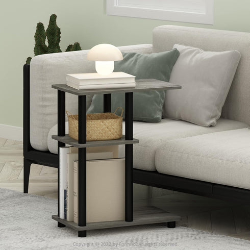 3-Tier Furinno C-Shape Sofa Side Table in French Oak/Black - Design