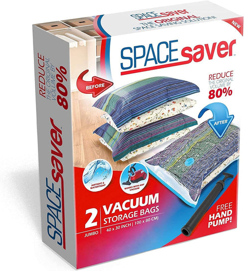 Spacesaver Vacuum Storage Bags, Jumbo 2 Pack for Clothes, Compression Seal for Closet Storage, Pump Included