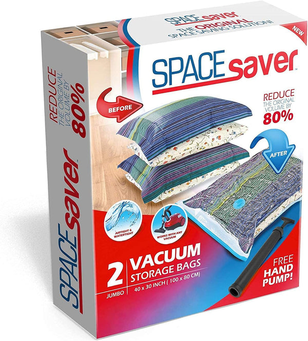 Spacesaver Vacuum Storage Bags, Jumbo 2 Pack for Clothes, Compression Seal for Closet Storage, Pump Included