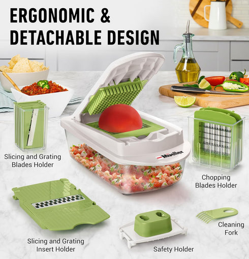 Mueller Pro-Series 10-in-1 Vegetable Chopper, 8 Blade Cutter, Dicer, Egg Slicer with Container, French Fry Cutter, Home