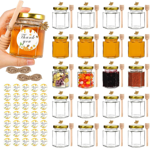 3oz Honey Jars with Dipper 20Pack, AuroTrends Glass Jars for Baby Shower