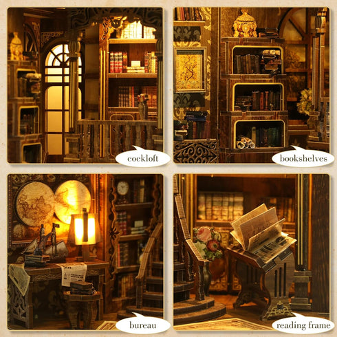 Cuiwos 3D Book Nook Kit - (Classic Edition) - Nook Tales DIY Miniature Wooden Puzzle | Vintage Book Collection Room