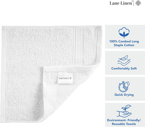 12 Set -100% LANE LINEN PC Wash Cloths Bathroom Cotton Highly Absorbent Washcloths Bulk, Premium Spa & Hotel Quality