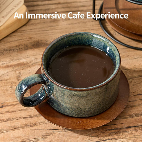 6 Set 4, Set LUKA Ounce Porcelain Stackable Espresso Cups with Saucers and Metal Stand of Ceramic Cappuccino Cups