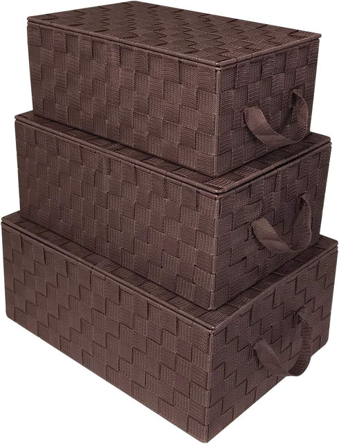 Sorbus Set of 3 Hand-Woven Storage Baskets with Lid for Organizing