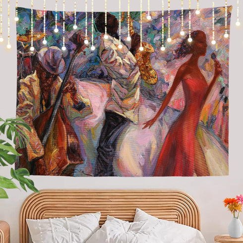 Shrahala Jazz Band Tapestry, Large Oil Painting Wall Hanging, Psychedelic Decorations for Bedroom Living Room (59.1 x