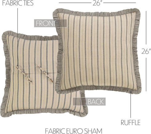 VHC Brands Farmhouse Bedding-Sawyer Mill Tan Fabric Euro Sham, 26x26 (Dark Creme White)