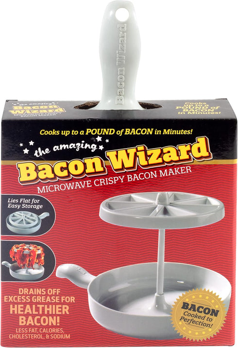 Microwave Bacon Cooker - Bacon Wizard Cooks 1LB of Bacon, Reduces Fat by 40%, Grease Catcher for Easy Clean Up