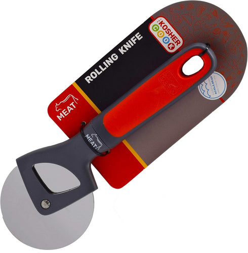 Meat Red Pizza Wheel, Ultra Sharp Rolling Knife with Long Silicone Handle for Home and Kitchen Accessories