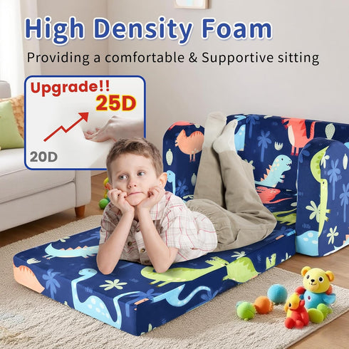 2-in-1 Kids Couch Sofa Toddler Sofa Dinosaur Foldable Toddler Couch Bed Flip Open Kids Chair for Playroom Bedroom Gift