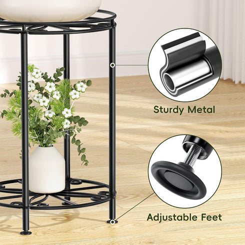 Josmimic 2-Tier 10.2in 16.4in Plant Stand Width Tall Flower Pot Rack Small Plant Table Metal For Indoor Outdoor