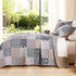 Set 3 Set, Set 90"x96" Mybedsoul Patchwork Quilt Queen Size, Pieces Blue Brown Floral Plaid Bedspread Coverlet