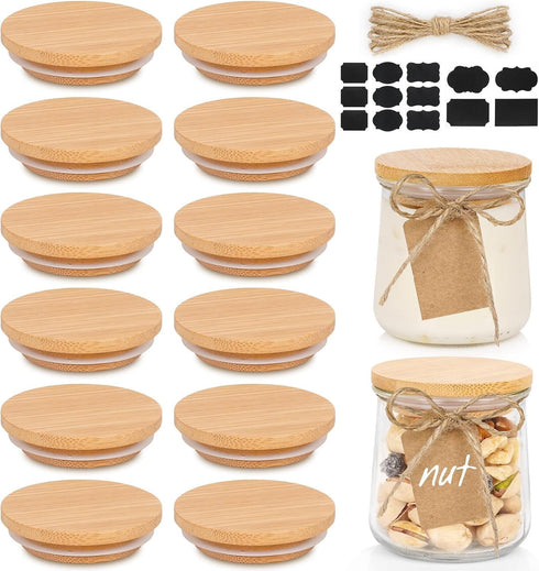 Oui Yogurt Lids Set - Bamboo & Wooden, Silicone Sealed, 12 Pack