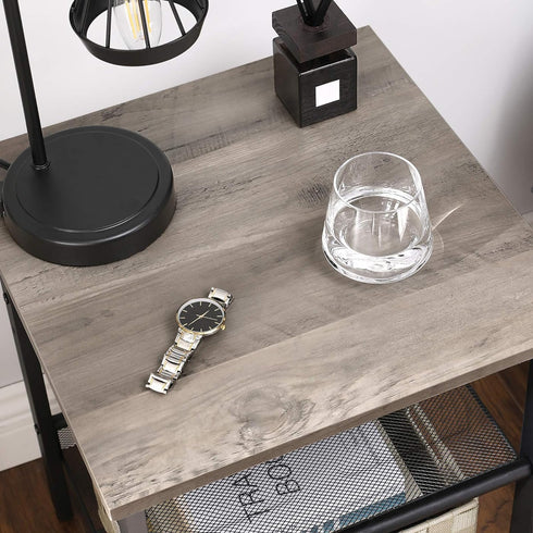 2 ULET023B02 VASAGLE INDESTIC End Table, Nightstand with Adjustable Mesh Shelves, Industrial Side Table for Living