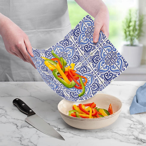 Cut N' Funnel Shades of Blue Designer Flexible Plastic Cutting Board Mat, 15" x 11.5", Made in the USA, Decorative, Flexible, Easy to Clean by Counterart