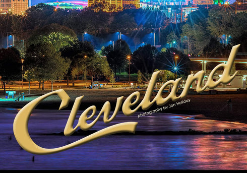 PHOTOSBYJON Cleveland Skyline 2018 Photo Print UNFRAMED, Night Color City Downtown, 11.75 x 36 inches