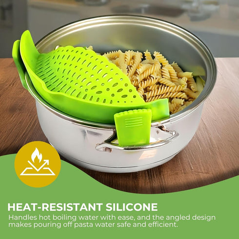 Performore Compact Universal Silicone Snap-On Pot Strainer – Heat-Resistant Clip-On Food Colander, BPA-Free