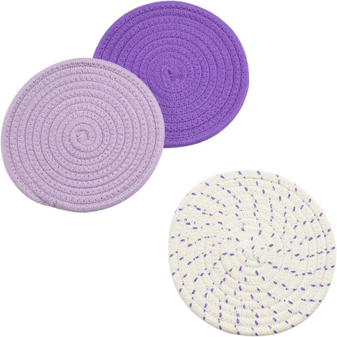 Pot Holders Set, 100% Pure Cotton Thread Weave Hot Pot Holders, Stylish Coasters, Set of 3, Diameter 7 Inches
