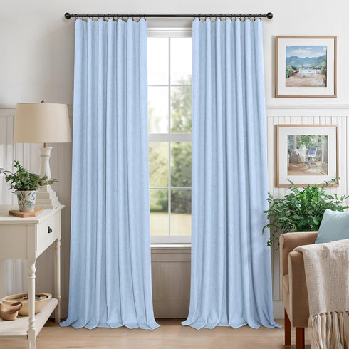 63 Inch 2 52x63 Pitalk Light Blue Curtains for Bedroom Length Panels Linen Blackout Room Darkening Cold Heat Light