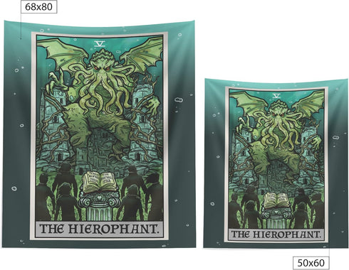 Cthulhu The Hierophant Tarot Card Tapestry Wall Hanging, H.P. Lovecraft Horror Home Decor, 60" x 50"