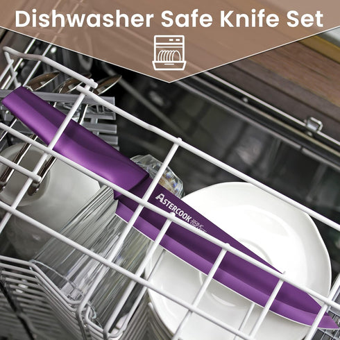 Astercook 12 Pcs Color-Coded Kitchen Knife Set, 6 Anti-Rust Coating Stainless Steel Chef Knives