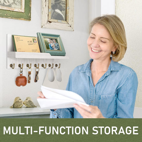 Rebee Vision Decorative Key and Mail Holder for Wall - 15 Inches Floating Shelf with 7 Key Hooks