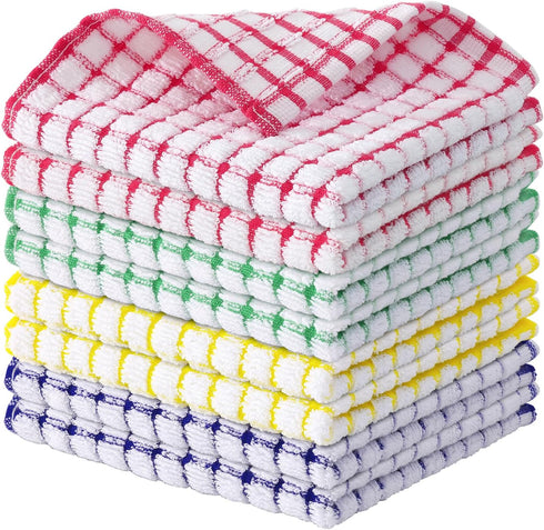 Kitinjoy Cotton 8 Pack Terry Kitchen Dish Cloths, 12 x 12 Inches