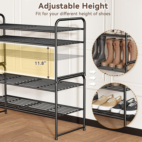 2 32.5" Tier Shoe Rack, Wide Shoe Organizer Sturdy Metal for Entryway, Garage, Shoe Shelf Stand for Small Space