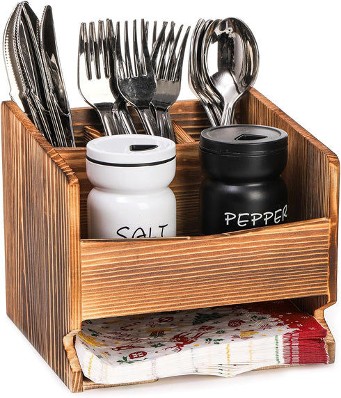 yarlung Wooden Utensil Caddy - Flatware Holder with 5 Compartments, Kitchen Silverware Organizer for Party, Dining