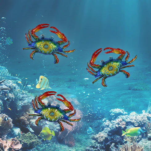 Set 3, 10 inch BVLFOOK Crab Wall Art, Coastal Ocean Valentine Decor - Beach Themed Decoration for Bathroom Bedroom