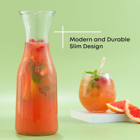Set 3 1 JoyJolt Glass Carafe with Lid, of Liter Glass Pitcher for Mimosa Bar, Water, Iced Tea, Juice, Wine, Lemonade