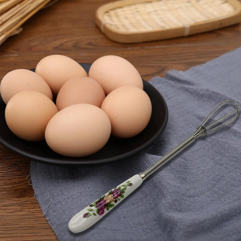 Verdental 4 Pieces 7 Inches Small Stainless Steel Whisks with Flower Shape Ceramic Handle, Tiny Balloon Whisk