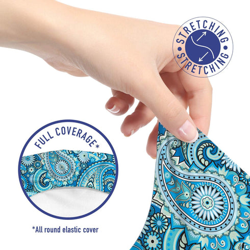 Ambesonne Blue Paisley Office Chair Slipcover, Folk Ornament Flower Like Elements Buta Motifs Illustration Print