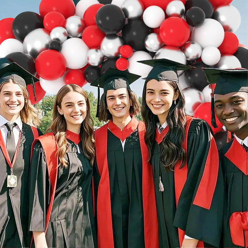 Red Black White Silver Balloon Garland Arch Kit, Red and White Balloons for Birthday Wedding Retirement Decorations
