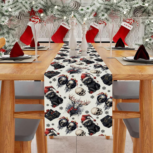 13x108 Inch Gothic Decor Christmas Table Runner Black Cat Skeleton Snowflake Winter Xmas Kitchen Dining Home Room