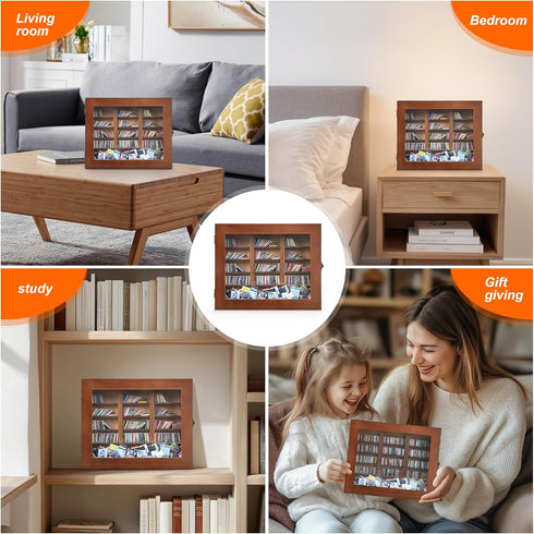DIIWOODX 300PCS Anxiety Mini Bookshelf Mini Books with Mini Bookshelf Shake Away Your Anxiety Wooden Miniature Book