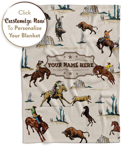 30x40) Personalized Cowboy Blanket for Boys, Cute Custom Name Throw for Kids, Classic Western Theme, Soft and Plush