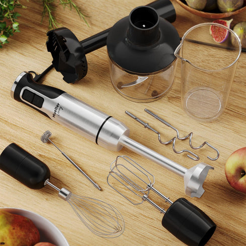Immersion Hand Blender Full Kitchen Set - 8 Speed Blender with 7 Attachments: Whisk, Beater, Chopper Bowl, Stainless