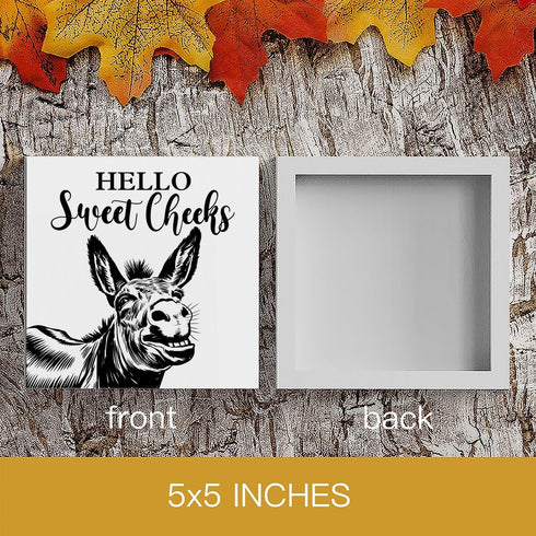 HTBIG 5 5 Inch Funny Donkey Bathroom Wooden Box Decor Hello Sweet Cheeks Wooden Box Logo Put It on a Bathroom Corner