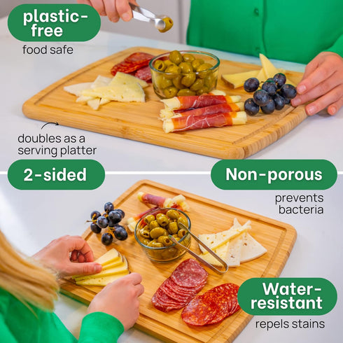 15 Inch GREENER CHEF Bamboo Cutting Board with Lifetime Replacements - Medium Wooden Chopping Board for Kitchen