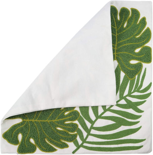 Embroidery Throw Pillow Covers 18x18 - 100% Cotton Canvas Cushion Cover with Tropical Green Leave Design