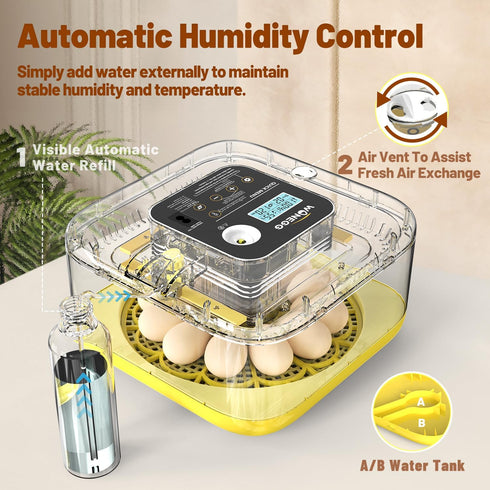 12 Incubator for Hatching Eggs, Eggs Incubator with Automatic Egg Turning, Temperature & Humidity Control, LED Egg